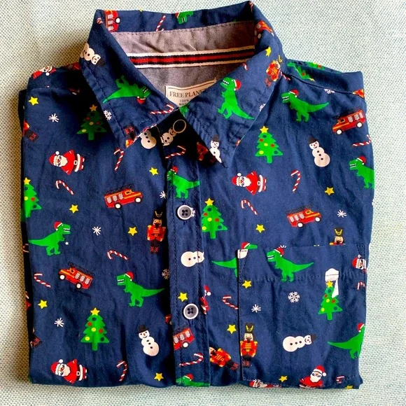 Free Planet | Shirts & Tops | Boys Christmas Button Up Top Size 7 | Poshmark